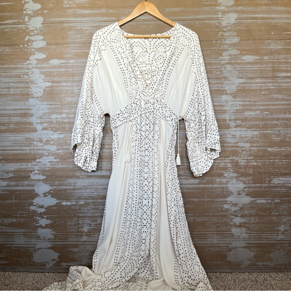 Free People Modern Kimono Midi Dress White Boho Preppy Western Womens 4